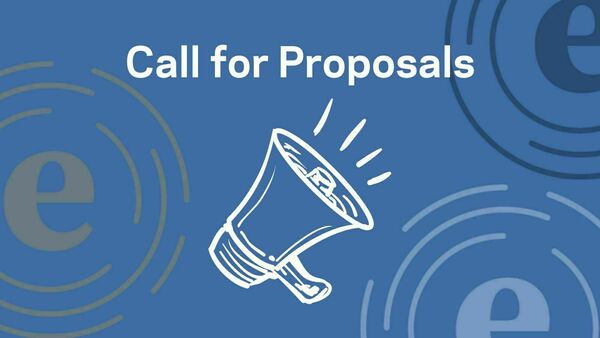 the words "Call for Proposals" above an image of a megaphone with the Lab's circular logo in three spots in the background