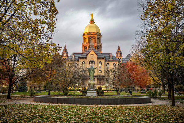 Notre Dame's Golden Dome in the fall.